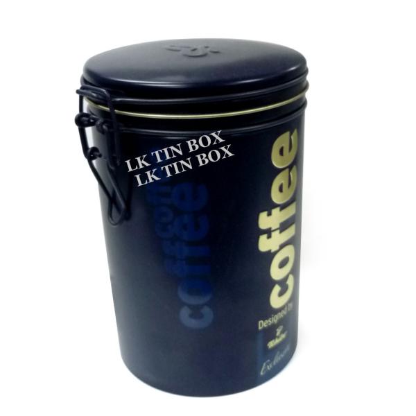 Metal Wire Lid Cookie Tins Empty Matte Black Round Tin Box For Tea / Coffee