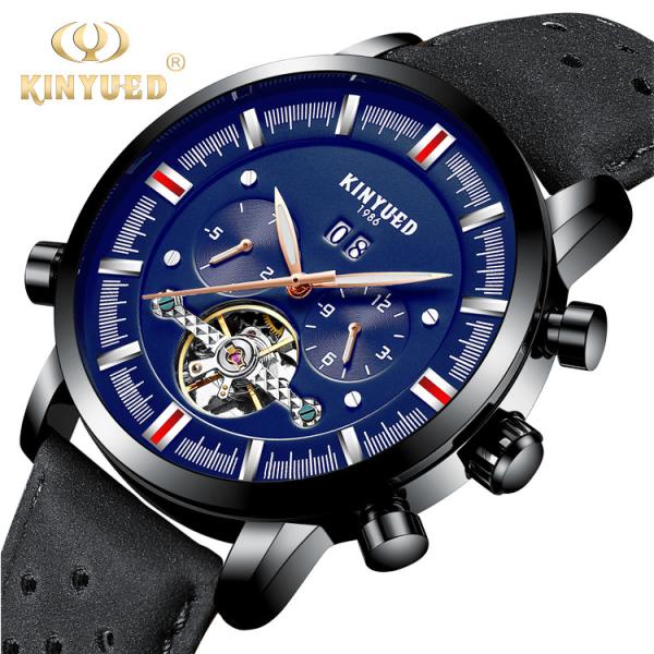 KINYUED J019-5 Tourbillon automatic mechanical genuine leather business