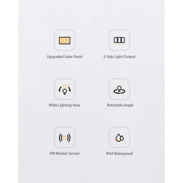 218LED 3 Heads 650lm Solar Power LED Lamp 1.3W IP64 Waterproof Wall Light