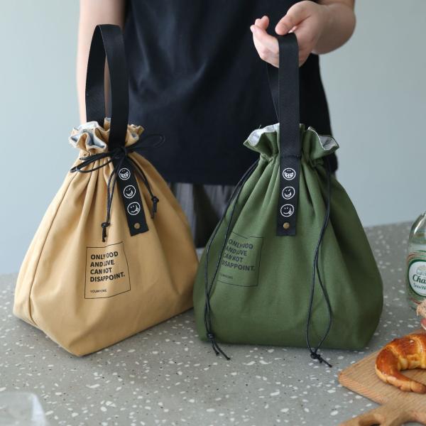 Buy Customized Insulated Bento Bag Wide Opening Canvas Drawstring Lunch Bag at wholesale prices
