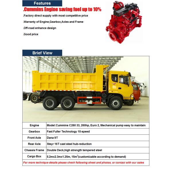 Cummins 260HP Tri-Ring Sitom 20T 25T 30T 6x4 10 wheel off-road dump truck STQ3256L