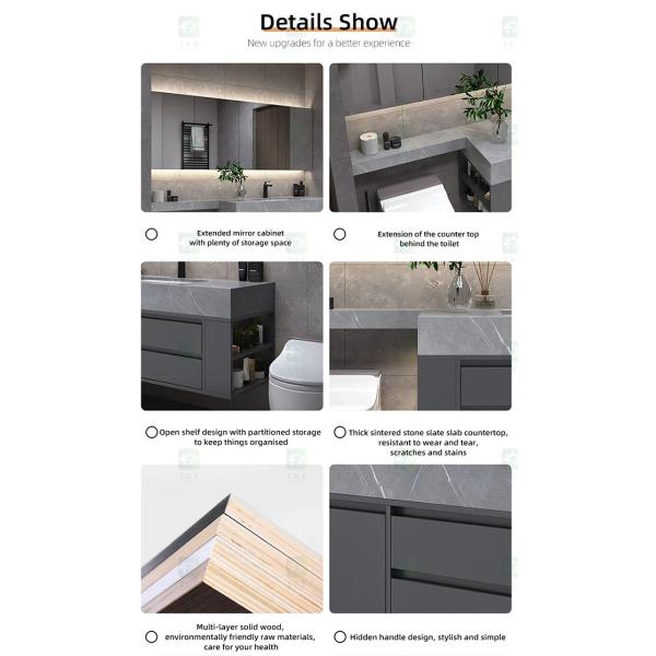 Custom Bathroom Vanity Units Slate Washbasin Toilet Combination Smart LED Mirrored Cabinet