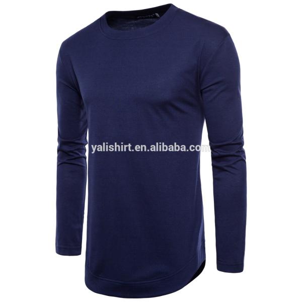 China factory wholesale cheap men blank longline curved hem long sleeves t shirt