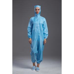 Cleanroom ESD antistatic coverall with hood blue color autoclaved sterilization for class 1000 or higer