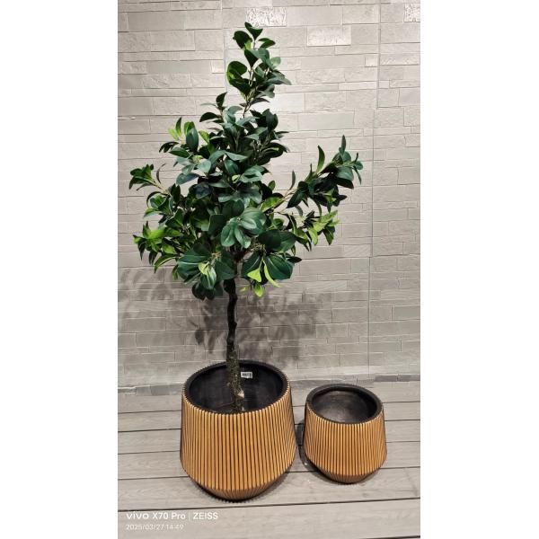 Golden - Brown Hue Stripe Patterns Round Fiber Clay Planter Durable Office Decoration Project