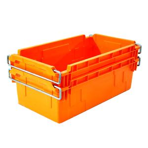 Orange Plastic Milk Crates Injection Plastic Box With Metal Handle Nesting Small