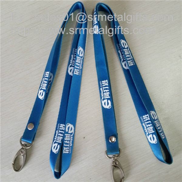 Rivet seal polyester neck strap lanyard with metal clip hook, blue ribbon with