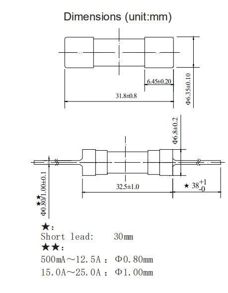 6.35x30mm 6X30mm Micro Tubular Fuse Ceramic Fast Blow F10A/12A/15A/20A/25A/30A250V Pin Double Cap