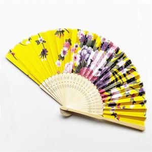 Small Foldable Festival Manual Colorful Fabric Bamboo Hand Fan With Assorted