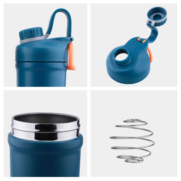 Custom Black Bpa Free Logo Metal Double Walled Insulated Vacuum Stainless Steel Shaker Bottle Gym With Ball