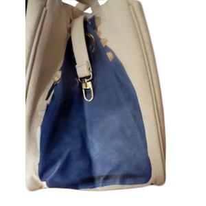 Quality Dark Blue Jean Fabric Shopping Bag, Printed Canvas Shopper Bags With Metal Link Closure for sale