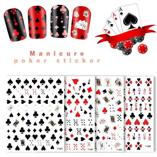 T-482-T-492 Multicolor Style Poker Series Nail Art Decal Sticker for Salon Beauty