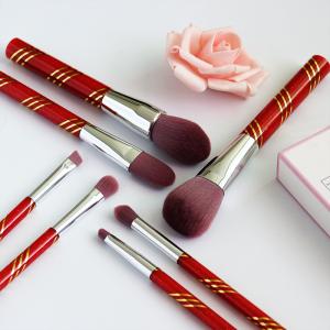 Passionate Red Cosmetic Makeup Brush Set 7 Pieces Patterned Plastic Handle