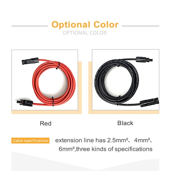 Red Black 20FT 12AWG Solar Panel Extension Cable With Female And Male Connectors
