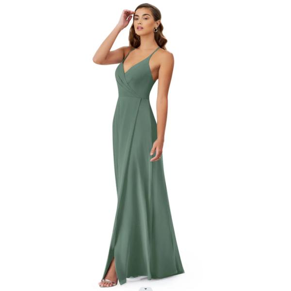 Sexy V-Neck Plus Size Chiffon Evening Dress Long Spaghetti Straps V-neck Princess A-Line Keyhole Pleated Sleeveless