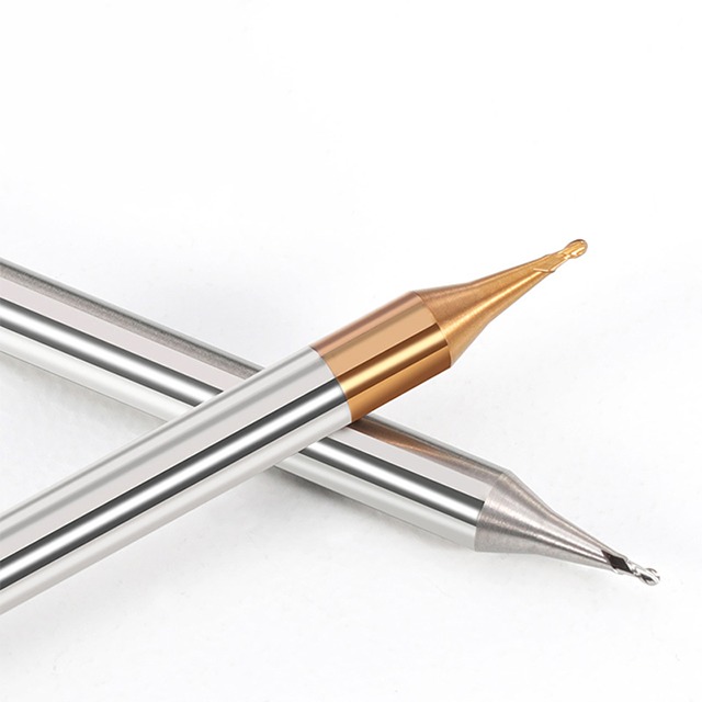 2-Flute Tungsten Carbide Ball End Mill with nACo4 Coating and Micro Diameter for