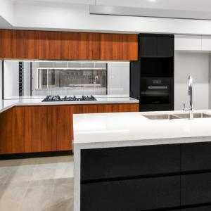 Matte Wood Grain Kitchen Cabinets Sets White And Black Melamine