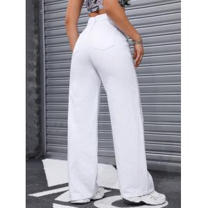 White high-waisted straight-leg jeans for women