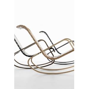 Tanned Leather Dondolo Rocking Easy Chair / Yellow Rustic Rocking Chair