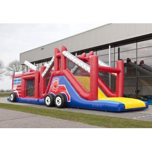 Funny Fire Truck Bounce House Obstacle Course With Climbing Wall