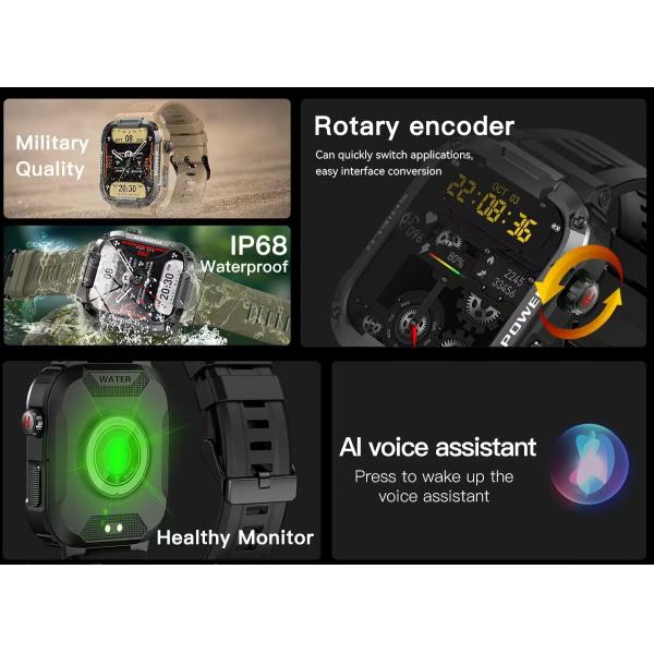 MK66 Men Smart Watch Outdoor Sport Fitness Tracker With BT Call 400mAh Big Battery