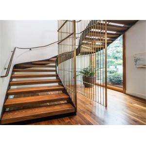 Wood Treada Arc Building Curved Stairs Carbon Steel Stringer Painting Finish