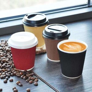 Disposable Recyclable Ripple Cups With Lids For Hot Drink Customer'S Logo
