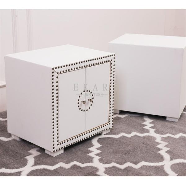 Buy Bedroom Furniture Cabinet White Leather Bedside Table at wholesale prices
