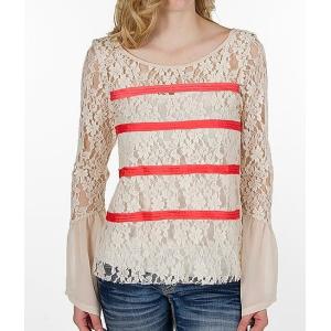 Quality Ladies / Womens Shirts Blouses , Long Sleeve Lace Blouse Pink for sale