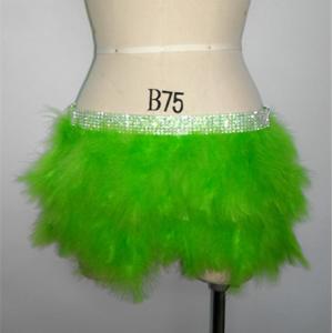 Double Layer Skirt / Fabulous Feather Mini Skirt With Rhinestones Waist Band
