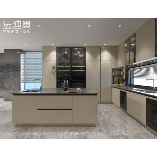 Modern SteelScape U-Shaped Kitchen With Solid Stainless Steel Countertop By Fadior