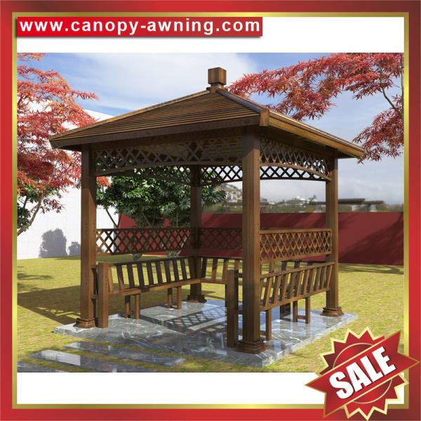 Buy high quality outdoor garden park wood style Aluminium aluminum pavilion gazebo canopy awning sunshade shelter at wholesale prices