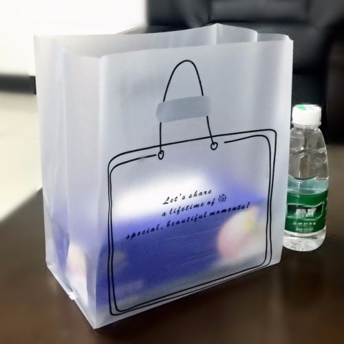 Recycable Custom Logo Reusable Shopping Bags , Frosted Clear Plastic Packaging Bag