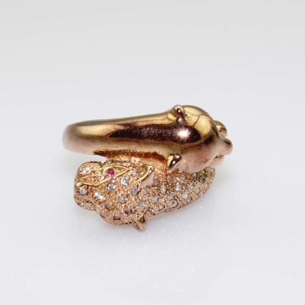 Rose Gold Plated 925 Silver Leopard Ring Pave CZ Diamonds (S-RJ673)