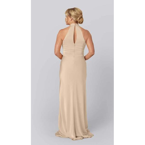 Sexy Sleeveless Customized Sweep Train Keyhole Back Halter Zipper Black Satin Mother Of The Bride Dress