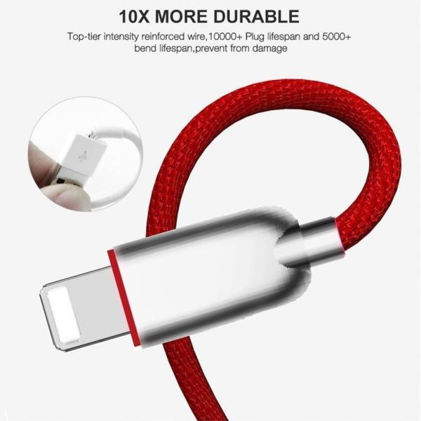 Metal Alloy Nylon Braided USB Data Cable 3 Feet 8 Pin 2A For IPhone Fast Quick Charging