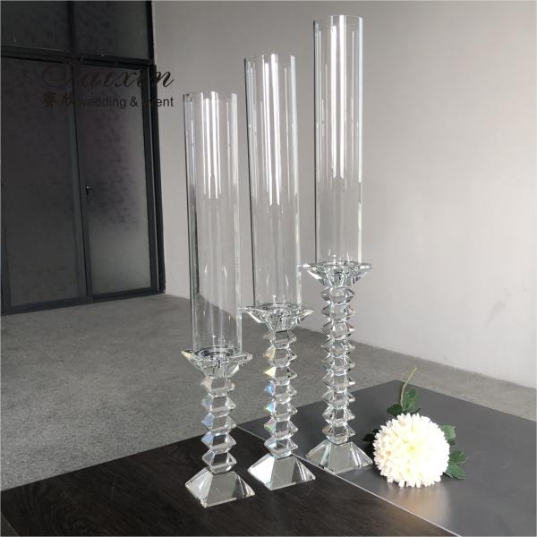 Clear Crystal Taper Wedding Candle Holder Wedding Table Decoration 3pcs Set 29CM