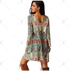 Ethnic Style Round Collar Tribal Print Tassel Women polyester Dress