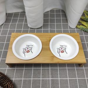 Protection Cervical Vertebra Double Bowl Ceramic Bamboo Wood