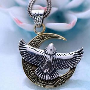 Two Tone Silver Retro Necklace with Crescent Eagle Pendant(XH047444)