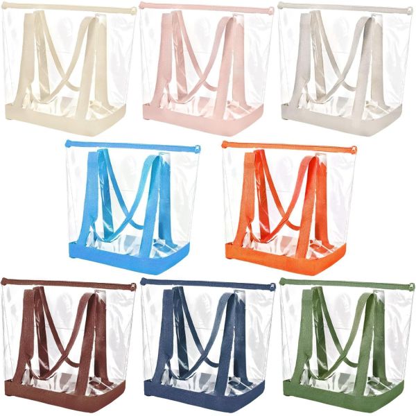 2025 New Customizable Transparent PVC Tote Shopping Bag with Reinforced Seams Colorful Zipper Shopping Laser-Effect Jelly Bag