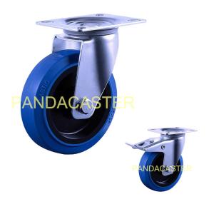 5" Euro Style Blue Industrial Caster Wheels Super Elastic Rubber Wheels