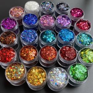 Quality 1 Color Holographic Chunky Glitter 2oz 3oz Bottle Packing Tumbler Glitter Mixing Chunky Glitter for Die Cutting Printing for sale