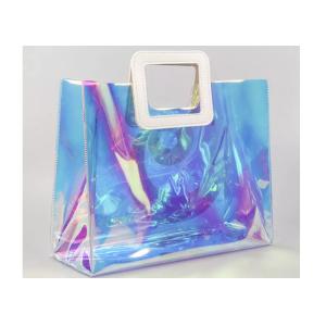 Iridescent Thickened Clear PVC Handbags With PU Leather Handle