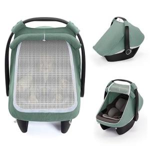Roman Green Muslin Cotton Baby Car Seat Cover with Mesh Window