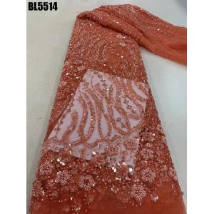 Exquisite brown handmade beaded lace embroidery african french lace fabric