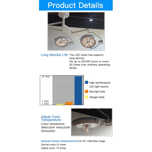 160-280mm LED Operating Room Lights 3000 Lux Endo Illuminance 2 Years Warranty