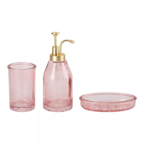 3Pcs Colorful Style Glass Bathroom Accessories Set With Crack Effect And
