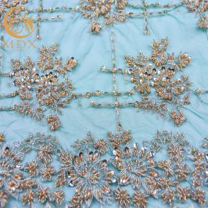 Handmade Custom Beaded Embroidery Lace Fabric Symmetrical Design