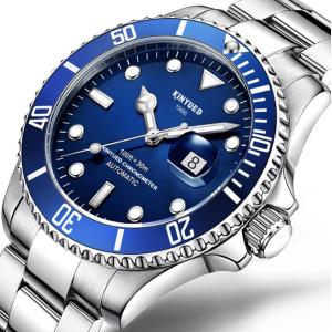 China Luminous  Silver Stainless Steel Mechanical Watch  Blue Dial High Refraction on sale